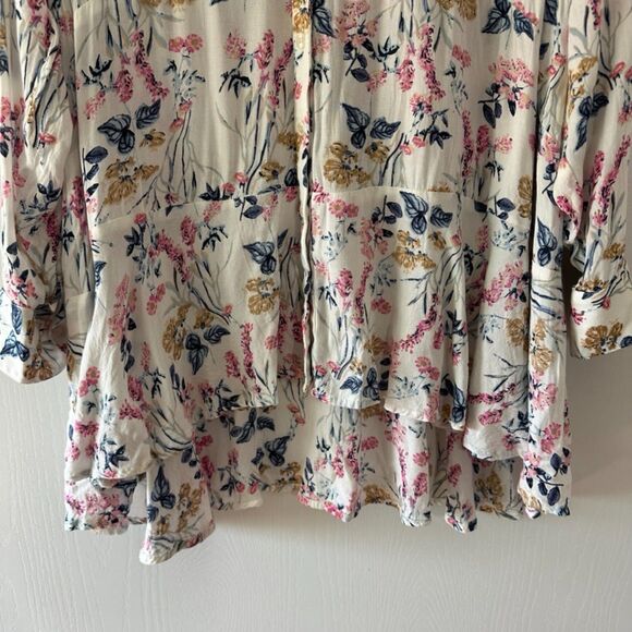 Chelsea & Theodore Womens Plus Floral High Low Hem Button Down Tiered Top 2X - Picture 3 of 10
